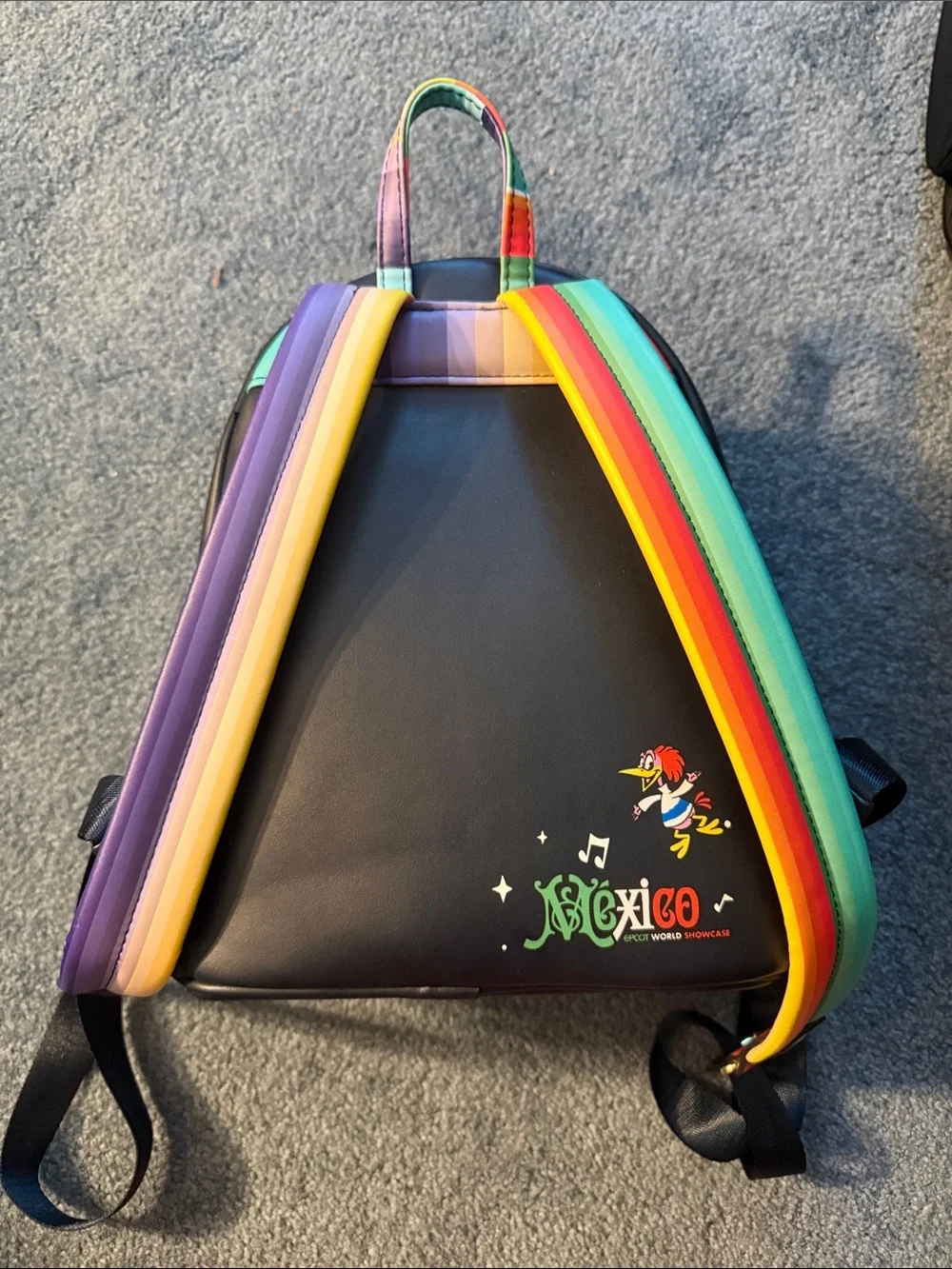 Loungefly Black Mariachi Three Caballeros Mini Backpack with Rainbow Straps - Picture 2 of 5